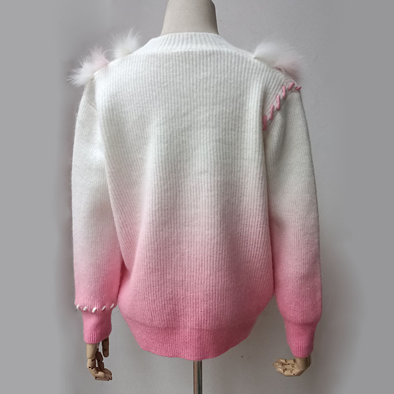 2024 New Autumn Knitted Cardigan With Raccoon Fur Stripe Casual Loose Knit Sweaters With Button Women Fur Trim Knitwear Outwear