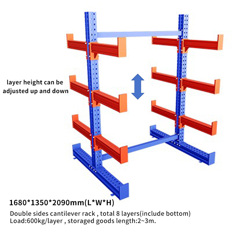 Heavy Duty Cold Steel Cantilever Storage Rack Double-Sided Warehouse Bracket Arm roll out cantilever rack