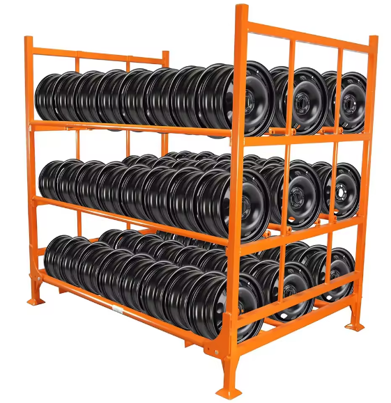 Industrial Warehouse Steel Pipe Storage Collapsible Stacking Tire Racking Stillages Truck Tire Transport Rack