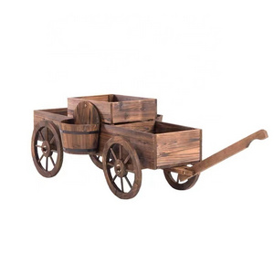 Customized Wooden Flower Cart Wheel Home Garden Wooden Flower Cart Half Barrel Wagon