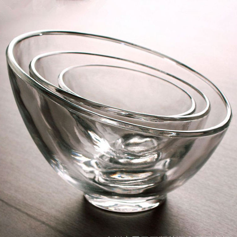 Bevel Cut Glass Bowl Glass Dessert Bowl Printed Glass Salad Bowl