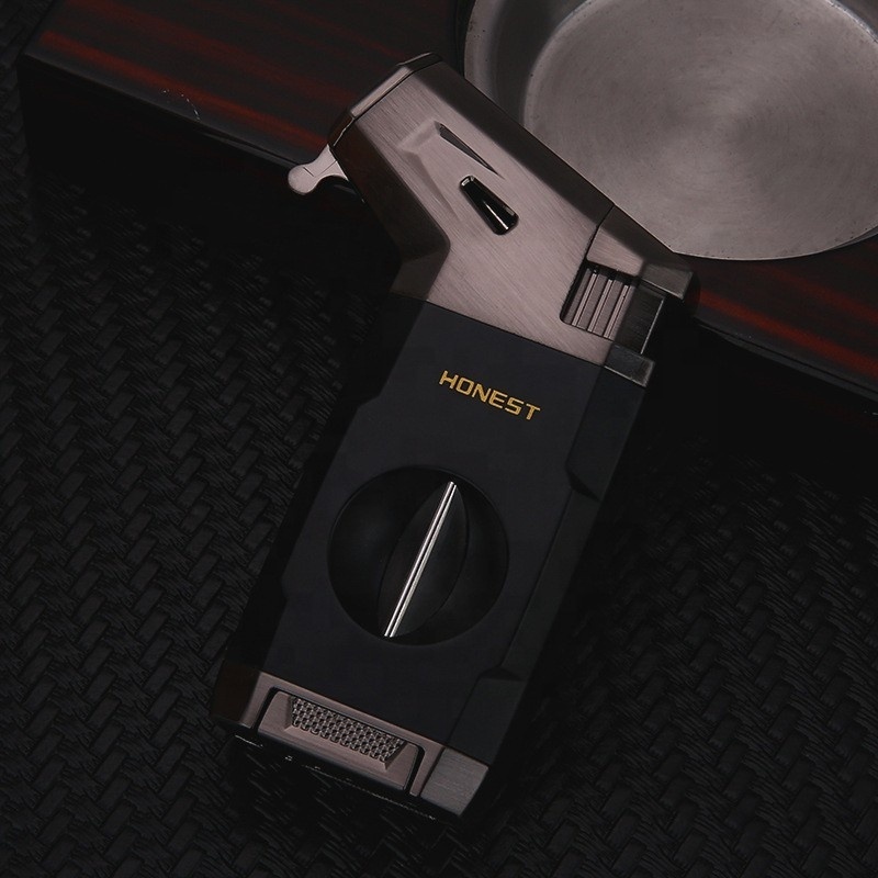 New multifunctional lighter 2-in-1 inflatable lighter with sharp cigar cutter and visible air chamber