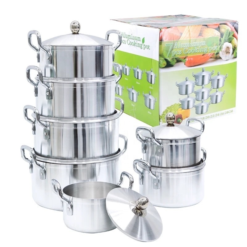 Africa Hot Selling Household Kitchen Pots 7 Piece Aluminum Pot Cookware Set with Lid