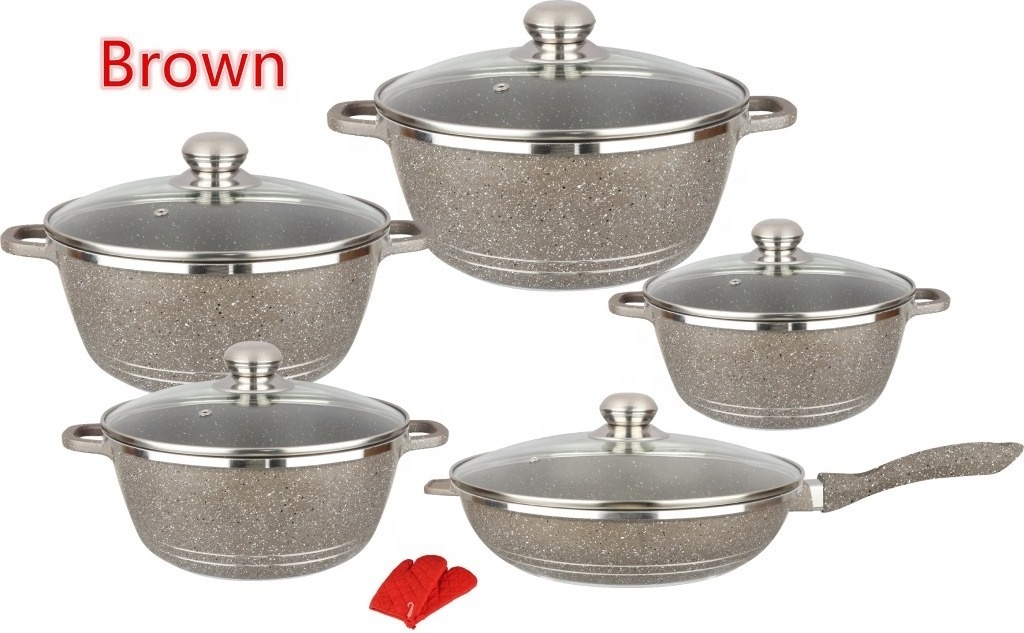 12 Pieces Granite Cookware Set Nonstick Frying Pan Aluminum Cooking Pot Set Cookware Wholesale