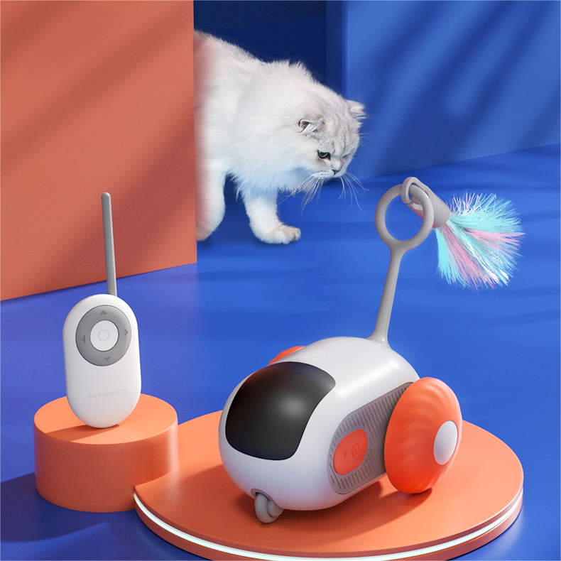 Smart Interactive Cat Toy Automatic Cat Mouse Toy with Feather Electric Self-Moving Chasing Mice Car