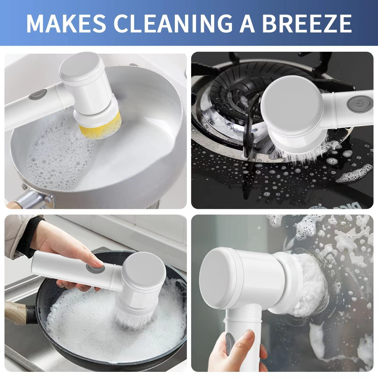 Cordless Electric Cleaning Brush for Kitchen Handheld Rechargeable Electric Spin Scrubber for Bathroom Cleaning