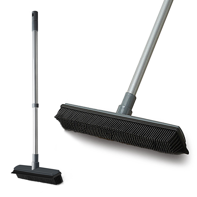 Jesun Rubber Broom Removal Pet Hair TPR Sweeper Carpet Rake Floor Brush with Squeegee Brooms Floor and Cleaning Sweeping Brush