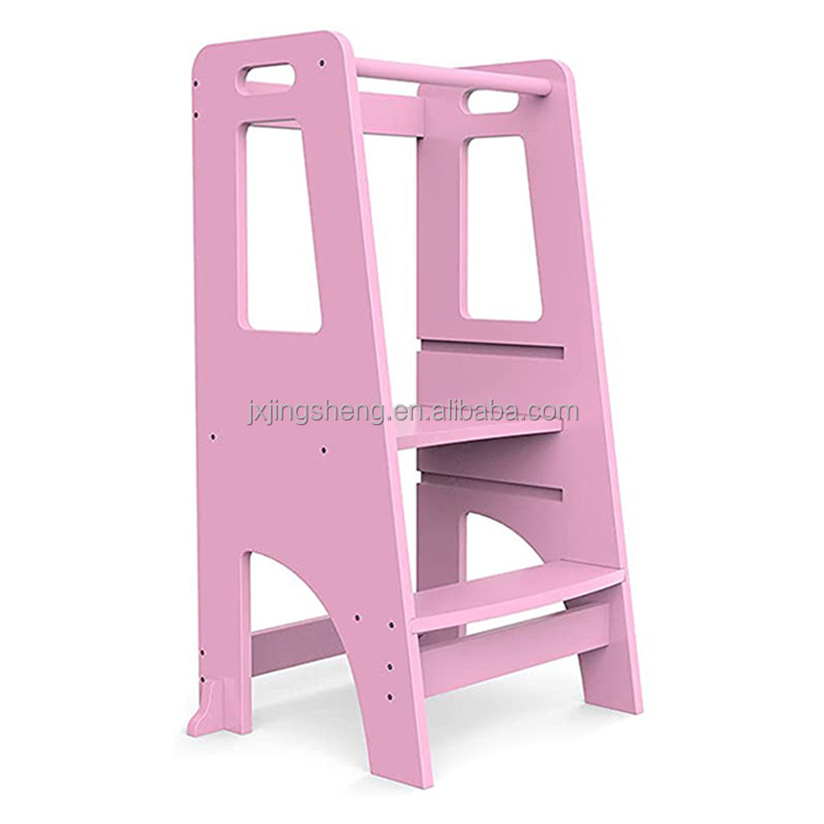 High Quality Kitchen Wooden Step Stool With Adjustable Platform Kids Learning Helper Tower