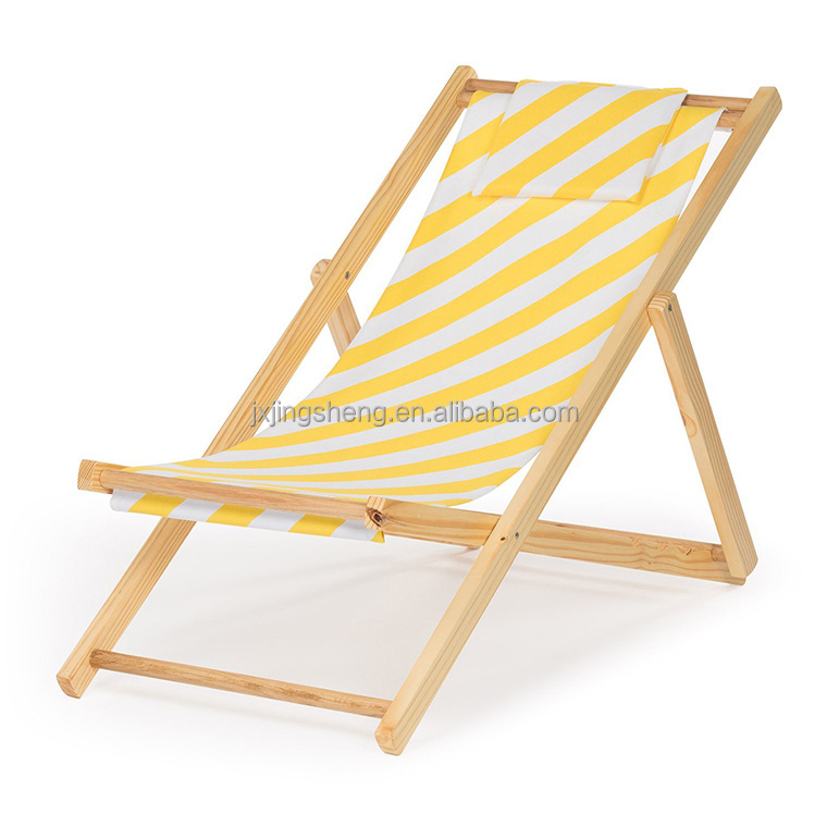 Folding Deckchair Heavy Duty Wood Beach Leisure Chair