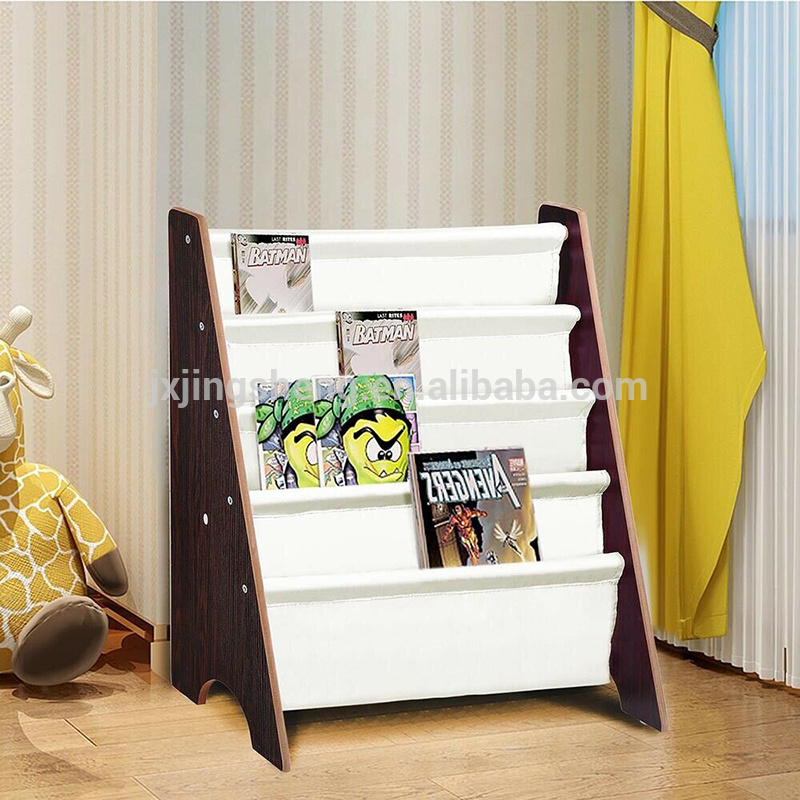 Nursery Kids Sling Bookshelf Wood And Canvas Sling Book Organizer Bookcase for Montessori Classroom Home Book Rack