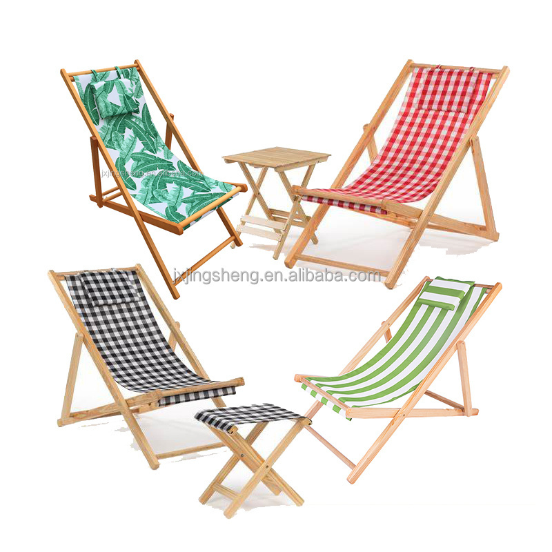 Folding Deckchair Heavy Duty Wood Beach Leisure Chair