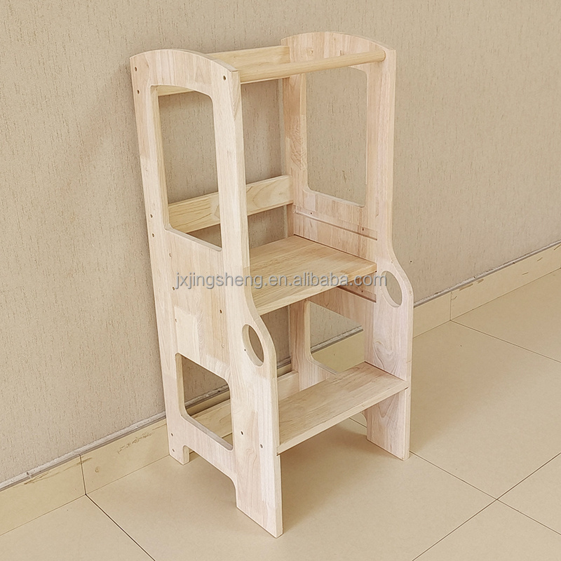 High Quality Kitchen Wooden Step Stool With Adjustable Platform Kids Learning Helper Tower