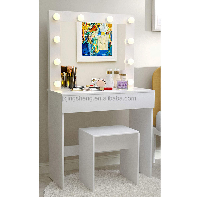 European Style French Chic Wood Home Bedroom Furniture Makeup Desk Girls Dressing Table with Mirror and Stool