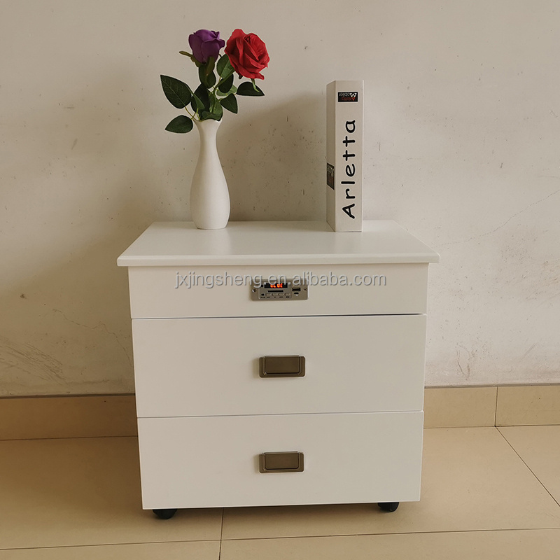 Modern Multifunctional Bedside Table Chest of 3 Drawers Smart White Nightstand with Blue Tooth Loudspeaker