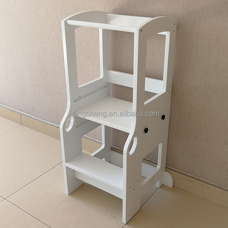 High Quality Kitchen Wooden Step Stool With Adjustable Platform Kids Learning Helper Tower