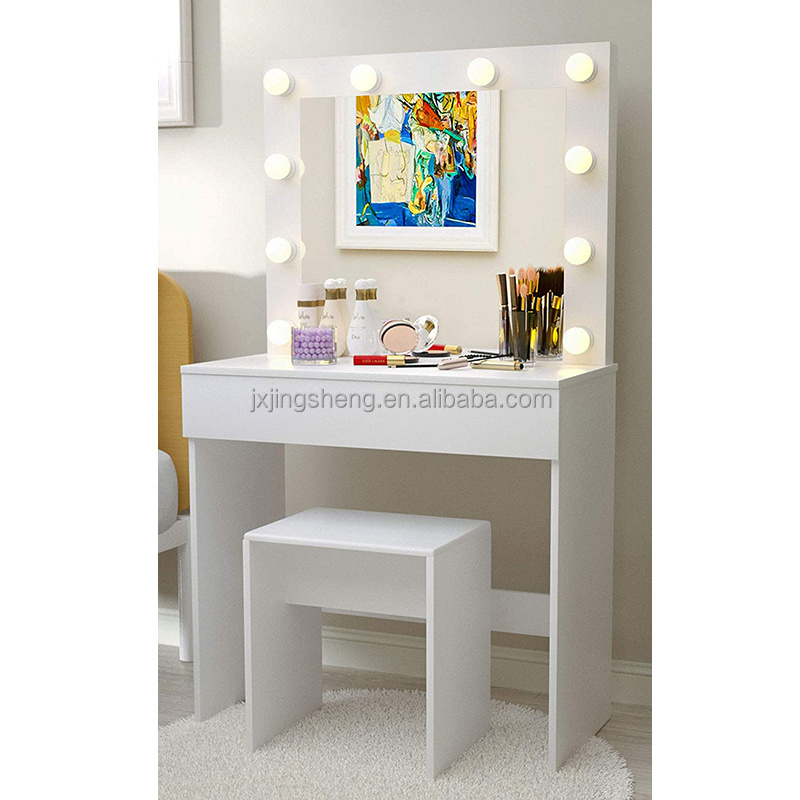 European Style French Chic Wood Home Bedroom Furniture Makeup Desk Girls Dressing Table with Mirror and Stool