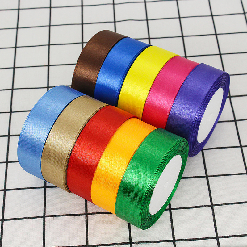 2.5cm 25 yards Satin Ribbon Wholesale Colorful Wired Edge Gift Ribbons Printed Logo Floral Satin