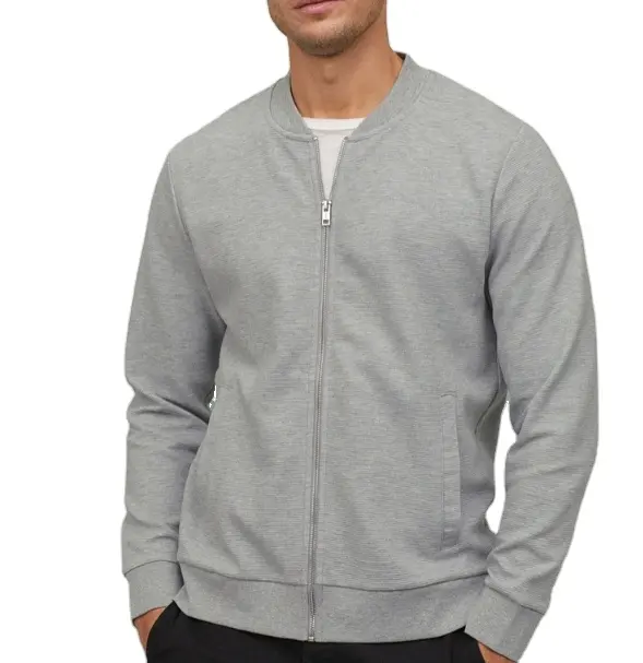 wholesale full zipper jacket french terry heavyweight cotton zip up sweatshirt without hood hoodies