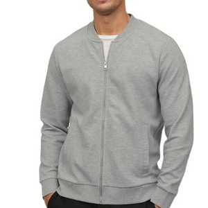 wholesale full zipper jacket french terry heavyweight cotton zip up sweatshirt without hood hoodies