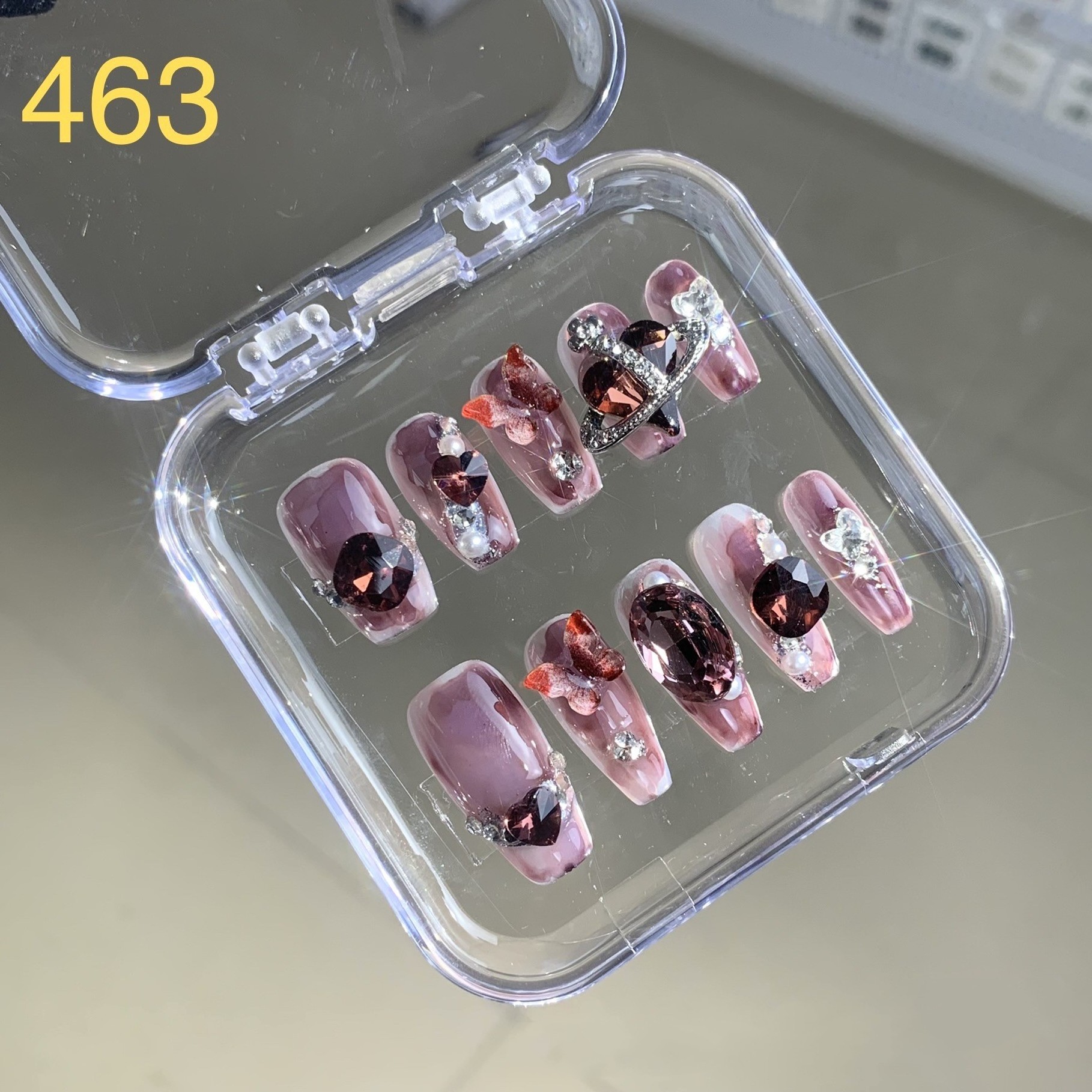 463 Pure Handmade 3D Press Acrylic Nails Original Gradient Design White Long Finger 30 Boxes Package Customized Logo Accepted