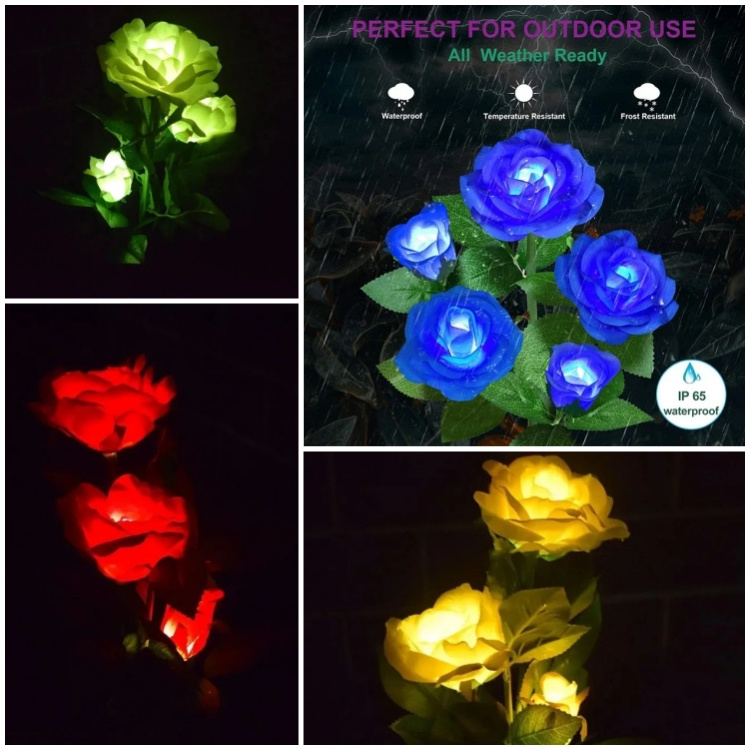 JXJT Lawn Decor Rose Lamp Plastic Glass Bulb Decorative Lighting Christmas Decoration Outdoor LED Solar Garden Lights for Tree