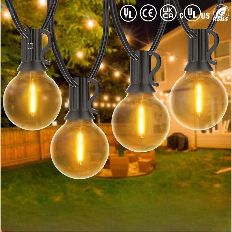 25 feet 12 LED  50 ft 25 LEDS US plug light string G40 outdoor courtyard garden fairy light  wedding  patio string lights