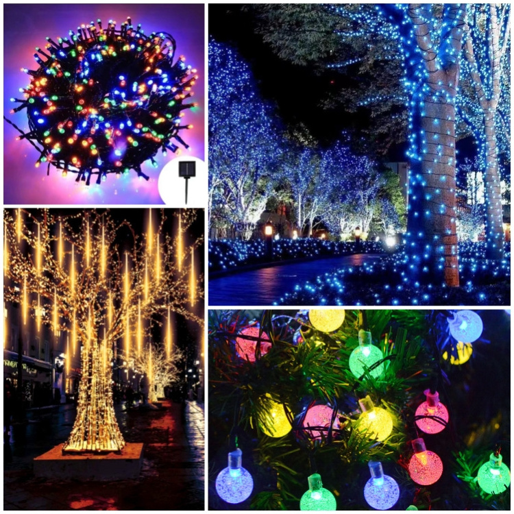 WTL LED String Light Holiday Party Outdoor Decoration Solar Power Garden Decorative Bulbs Motif C9 Merry Christmas Tree Lighting