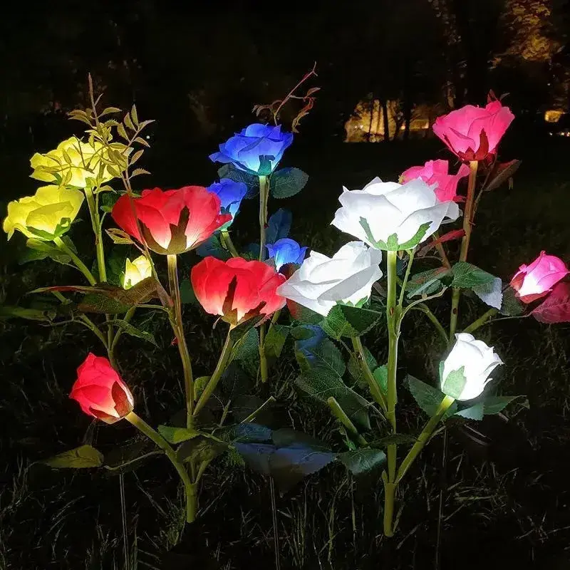 JXJT ODM OEM Outdoor Park Flower Bulb Lawn LED Rose Lamp Christmas Decorative Lighting Christmas Decoration Solar Garden Lights