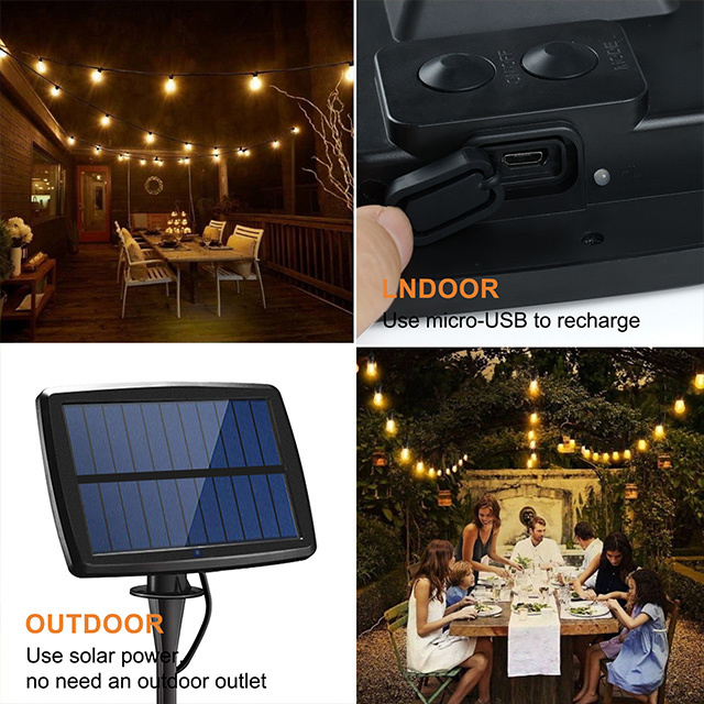 US standard plug hot sale waterproof shakeproof  48FT 24 S14 led solar fairy led light strings lights