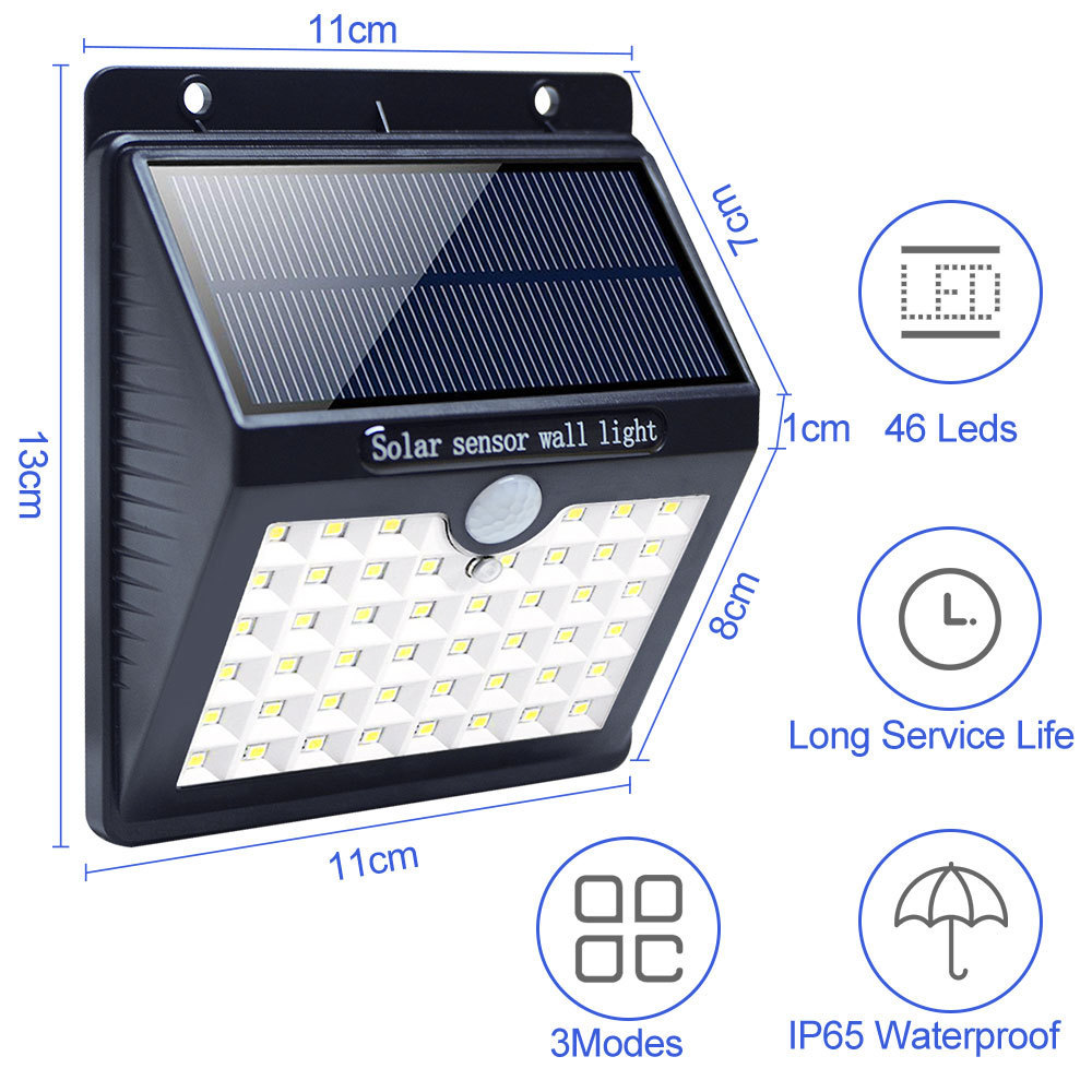 PIR motion sensor LED solar garden light ABS material IP65 solar outdoor waterproof wall light Human body sensing light