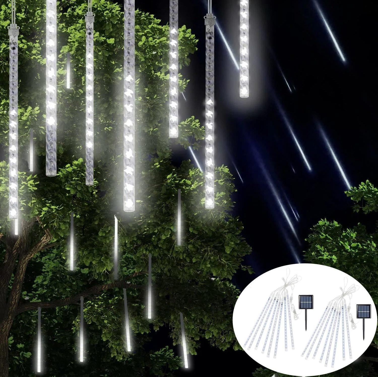 Supply 8 tubes of meteor shower lights Solar 288 LED outdoor string lights Garden terrace Holiday wedding party decoration