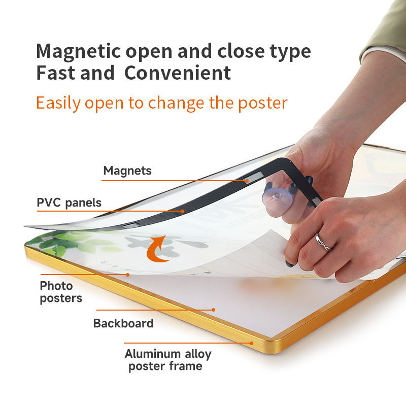 Poster Frame Wall Mount Magnetic Suction Flip Cover Durable Aluminum Alloy Frame A1/A2/A3/A4 Advertising Poster Frame