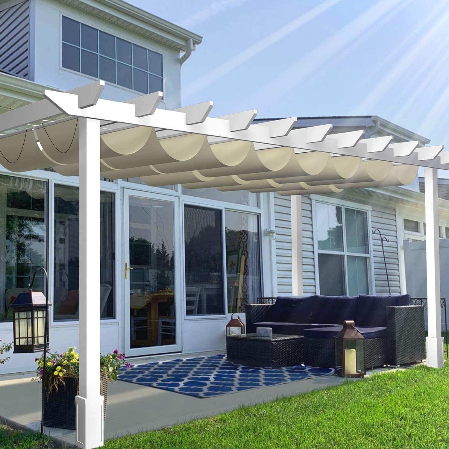 Outdoor Sunshade Rainproof PVC Tarpaulin  Pergola Cover Replacement Shade Cover Canopy for Pergola