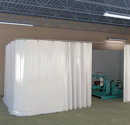 Industrial Blue Curtain Wall Partition with Clear Vision Strip Warehouse PVC Curtains Garage Wash Bay Curtains