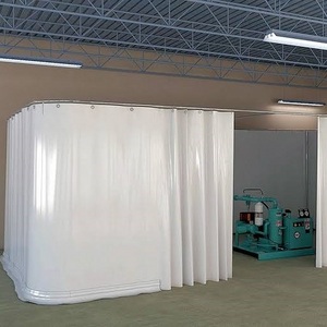 Industrial Blue Curtain Wall Partition with Clear Vision Strip Warehouse PVC Curtains Garage Wash Bay Curtains