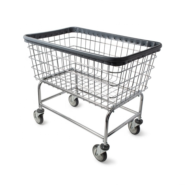 Large Capacity Metal Used Laundry Cart Basket On Wheels For Home Hotel