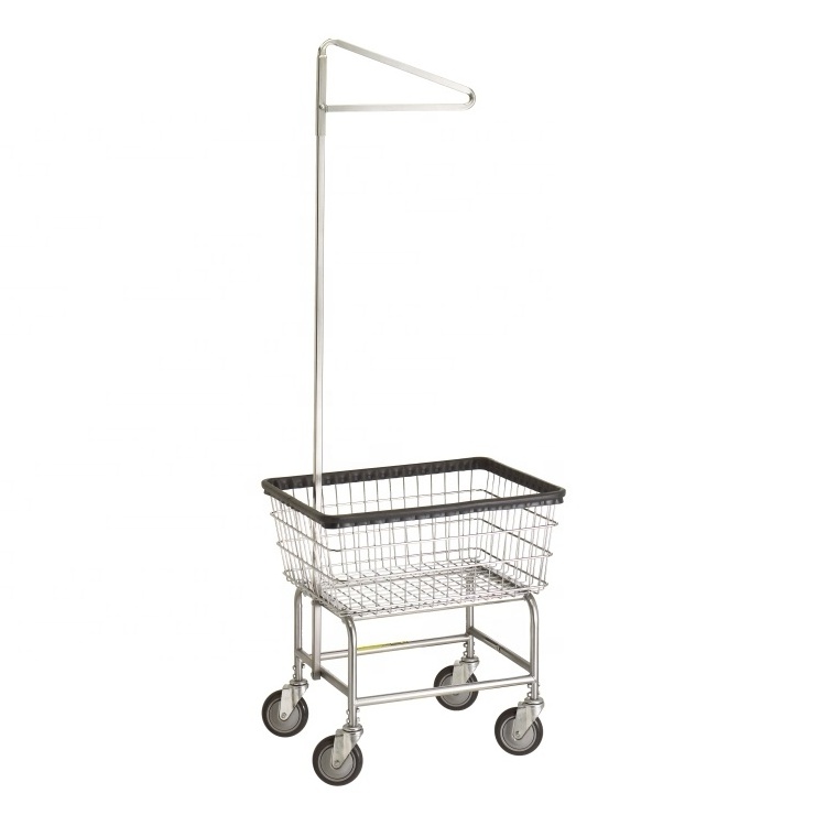 Heavy Duty Rolling Laundry Cart With Removable Basket And Hanging Bar