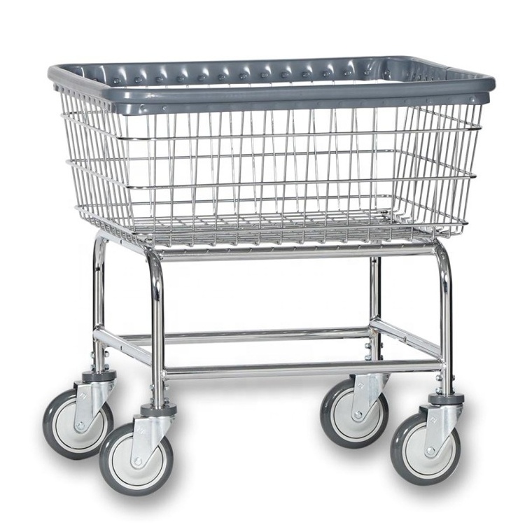 Large Capacity Metal Used Laundry Cart Basket On Wheels For Home Hotel