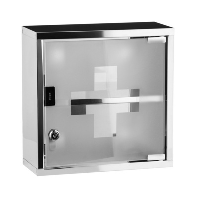 Wall Mount Stainless Steel 2 Shelves Medical Cabinet First Aid with frosted Glass Locking Door