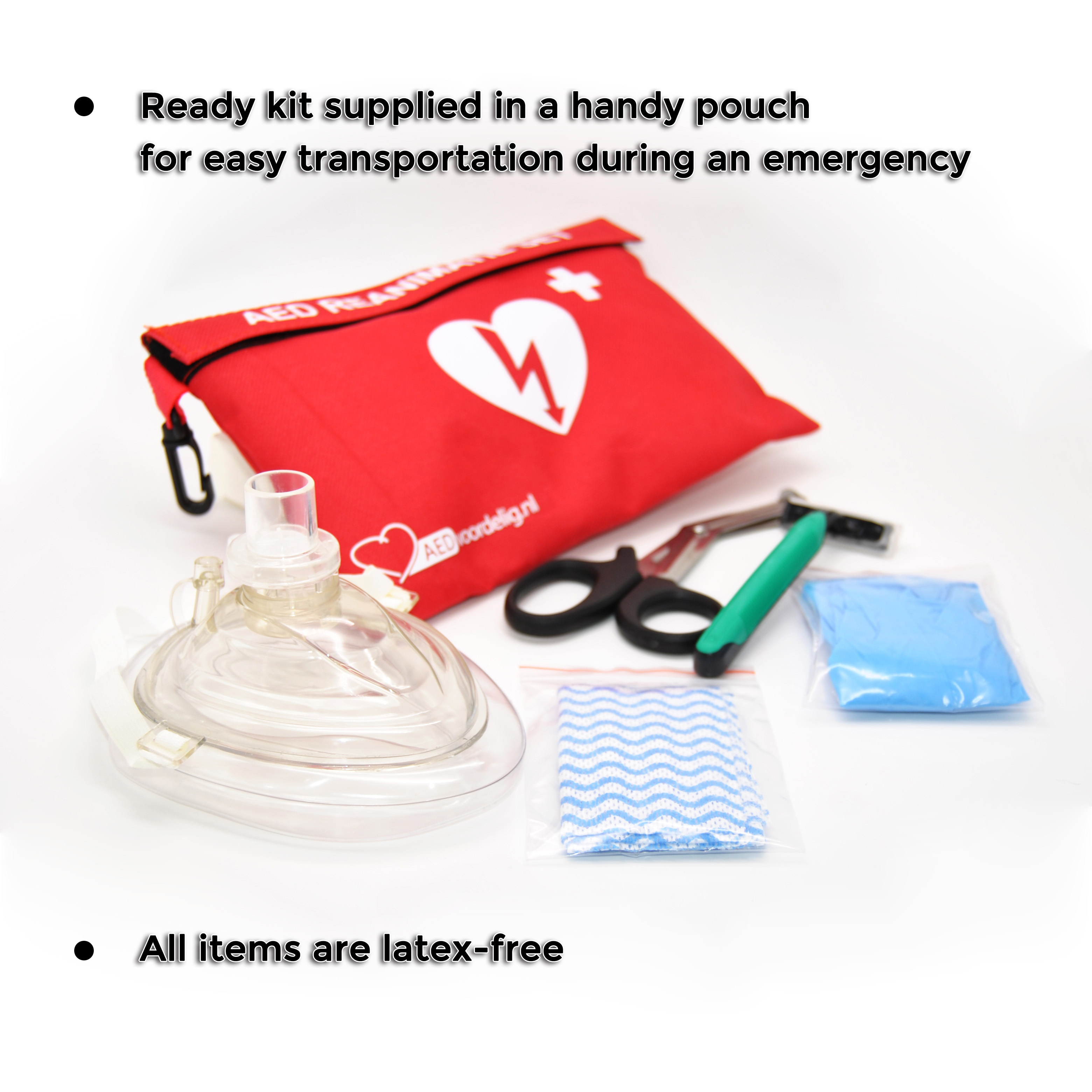 CPR/AED Rescue Kit with CPR Mask in Red Nylon Pouch