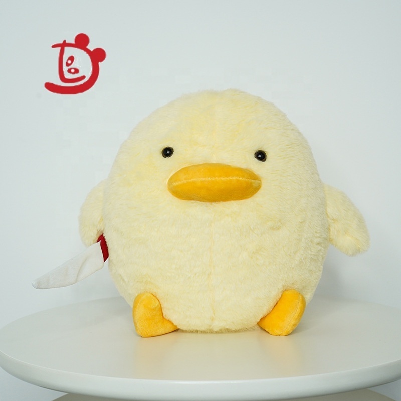 New design cartoon stuffed animal toy duck with knife plush toy cute Yellow Duck game doll for infant