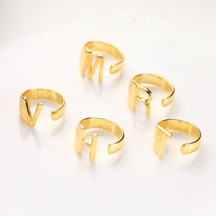 RTS minimalism English initial letter ring man jewelry women gold plated couple ring