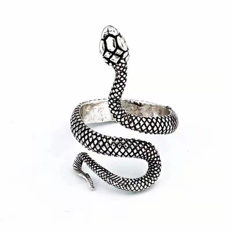 Charon Gothic rings Punk Entwined Adjustable Lacquer snake eye tongue ring black snake vintage gothic ring