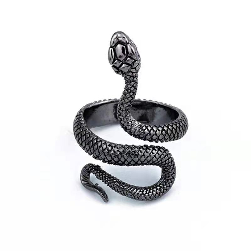 Charon Gothic rings Punk Entwined Adjustable Lacquer snake eye tongue ring black snake vintage gothic ring