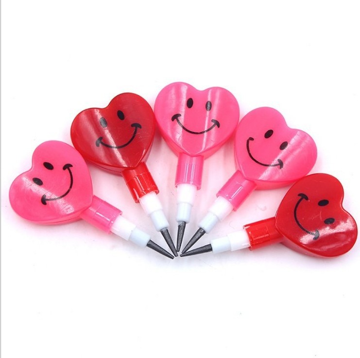 Plastic Design Non Sharpen New Building Block Cute Rainbow Lovely Heart Smile Kids Novelty Refillable HB Pencil