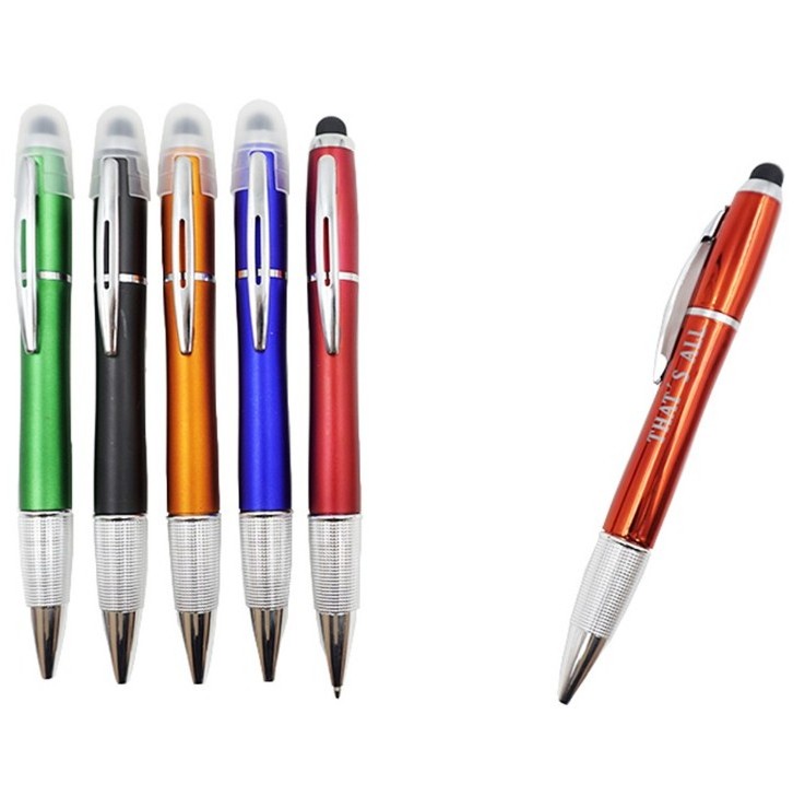 highlighter medical promotion New metal Color Change Led Logo light on ball pen with stylus pen light up engrave logo