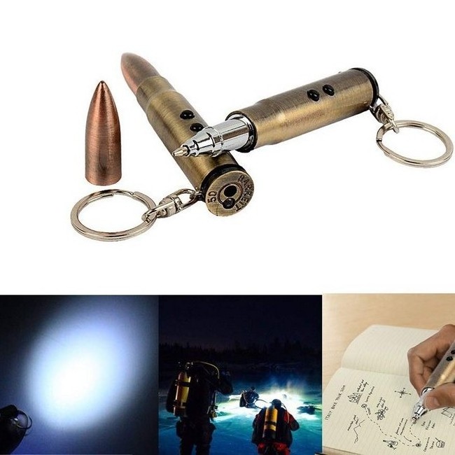 New Christmas Ideal Portable Mini Cool BULLET Ballpoint Pen With LED Flashlight And Key Chain Multifunction Tool Pen For Boys