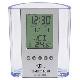 Transparent Crystal Glass Pen Stand Doctor Desktop Office Home Decorated Storage Box Clock Thermometer Calender Pen Holder