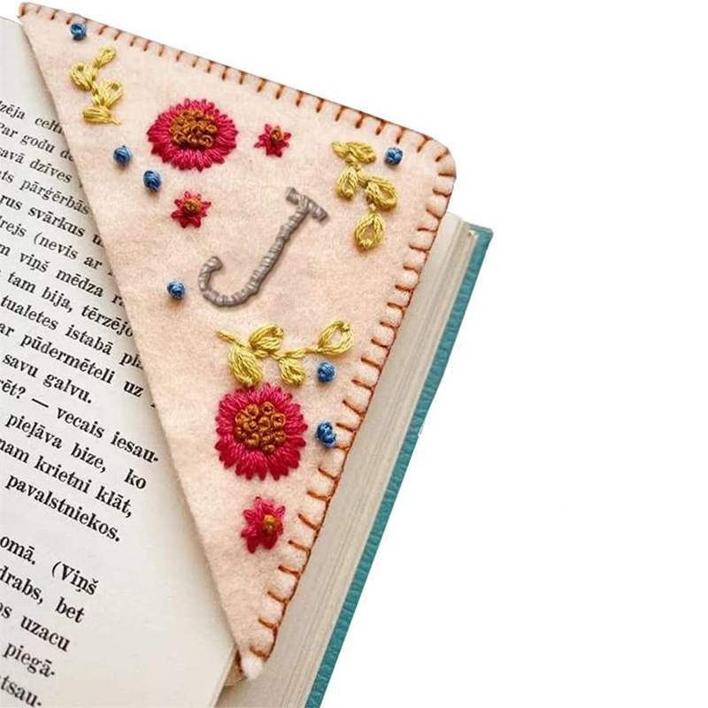 Handmade Embroidery Book Corner Personalized Embroidered Flower Alphabet Bookmark custom bookmarks for book