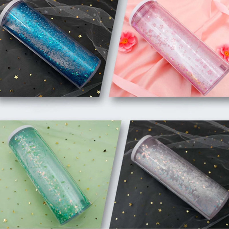 Solar Calculator Mirror Whiteboard Translucent Multifunction Pen Box School Korean Glitter Quicksand Cylindrical Pencil Box Case